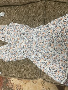 BeBop Light Blue Floral Smocked Mini Dress Romper with Coral Accents & headband